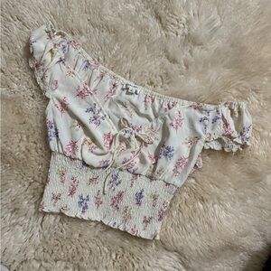 Floral Off-Shoulder Smocked Top - Cream